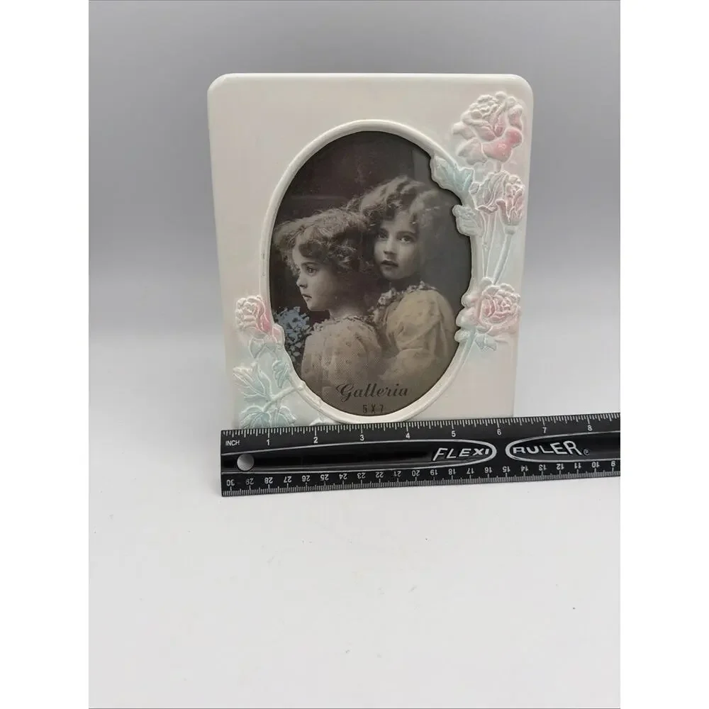 Vintage Picture Frame Ceramic Cottagecore Y2K Roses Floral Pink Cream 5x7” Mom
